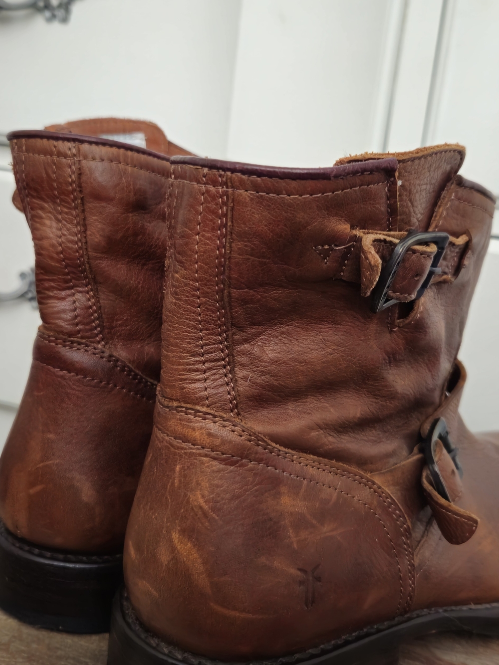 Frye Men's Cognac Leather Buckle Ankle Boots - Picture 5 of 16